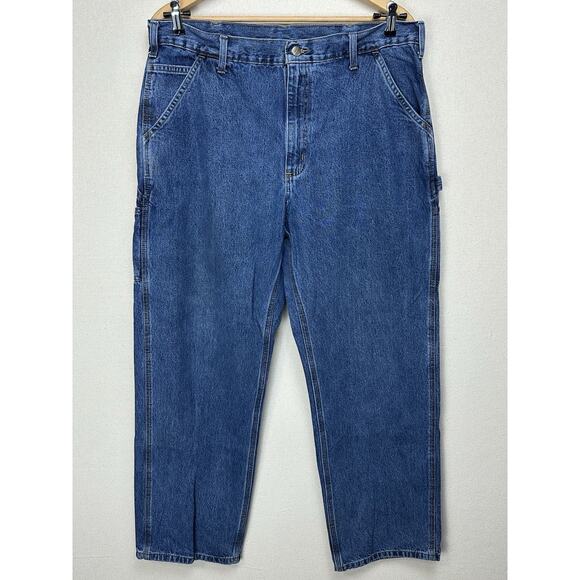 Vintage Carhartt Blue Denim Carpenter Jeans Mens 38x32 Baggy Grunge Workwear - Picture 1 of 16